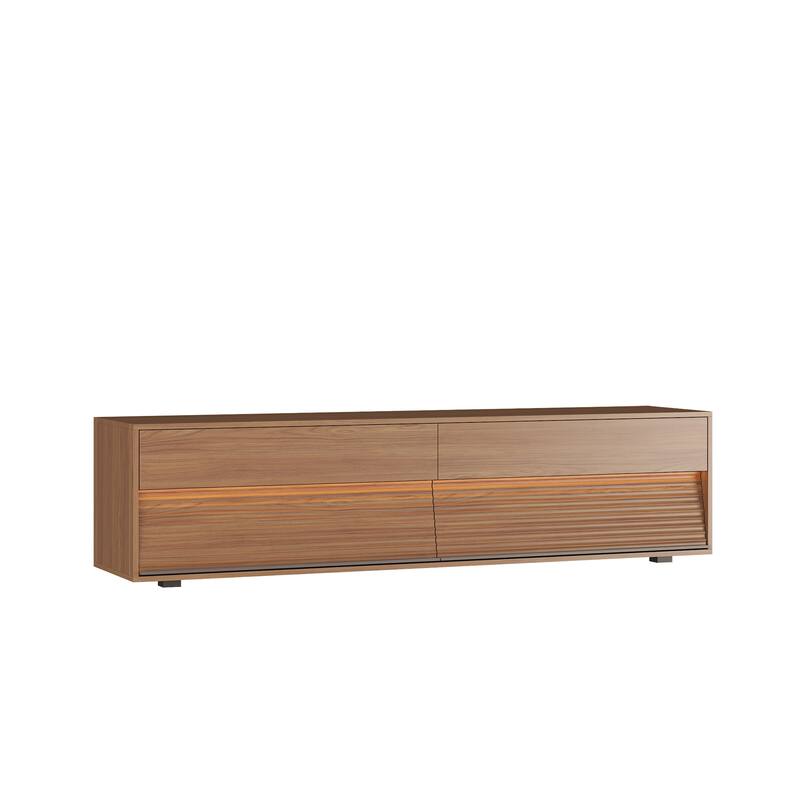 Mid Century Modern Wood Material TV Stand with Cabinet Upper and Lower 2 Layers Storage Cabinet for Living Room Entertainment