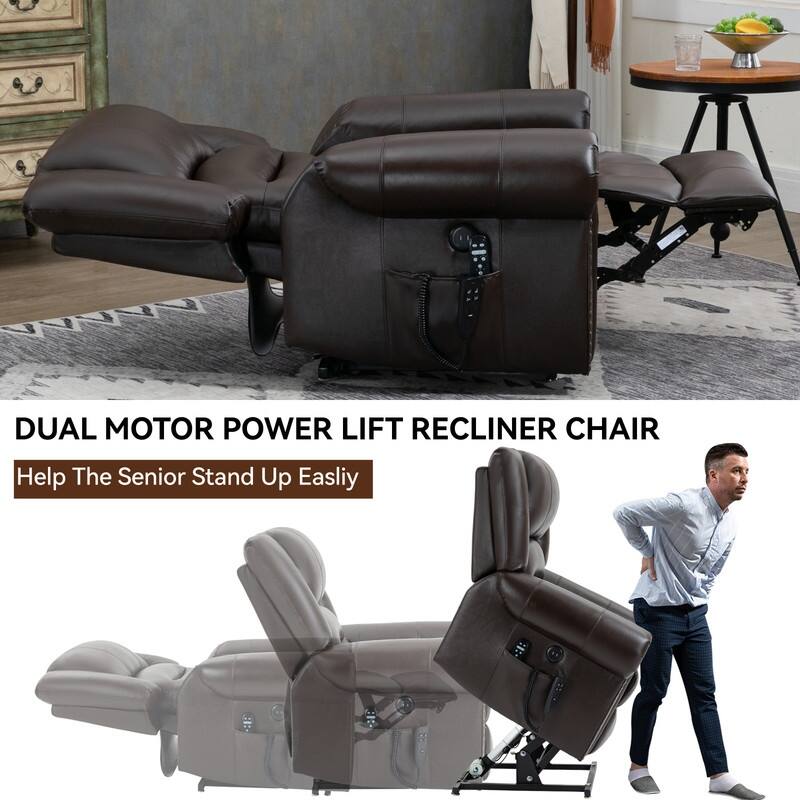 Geniune Leather Power Lift Recliner with Heat Massage & USB Ports - 350 lbs Capacity