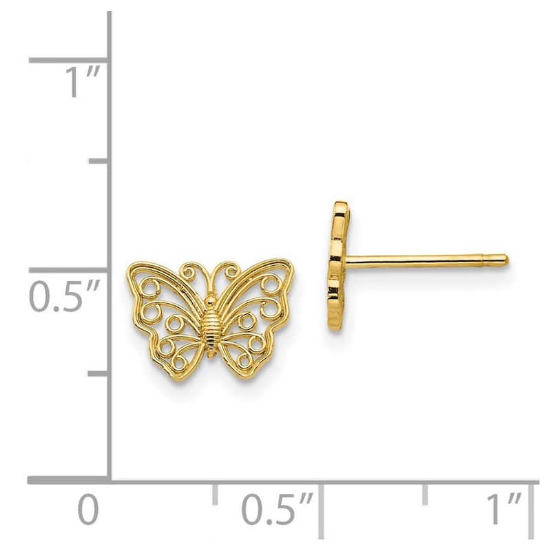 Curata 14k Yellow Gold Textured Butterfly Post Earrings (7mmx9mm)