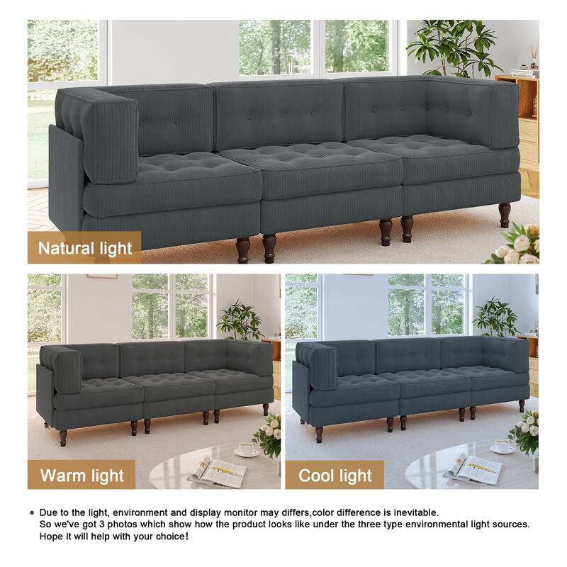 98"W Modular Upholstered Corduroy Sectional Sofa for Living Room