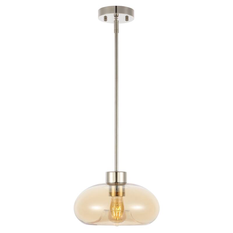 SAFAVIEH Lighting Berivan Glass Shade Pendant - 11 In. W x 11 In. D x 15-45 In. H - Amber/Nickel - 11Wx11Dx45H