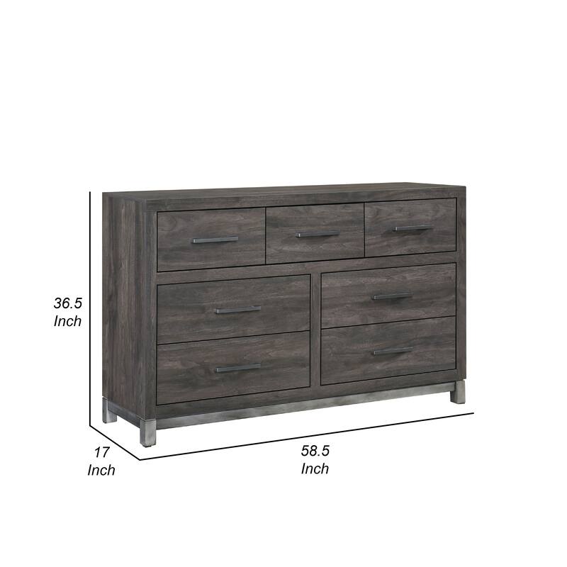 Deena 59 Inch Dresser, Brown Gray Melamine Veneer, 7 Drawers