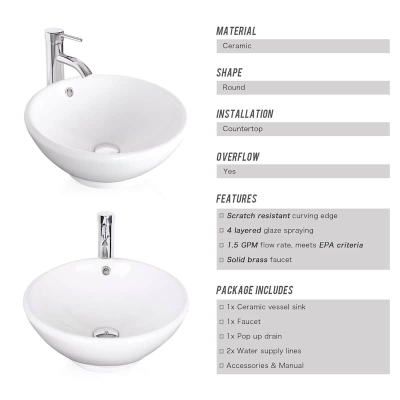 Eclife 24" Bathroom Vanity Gray Set Glass/ Ceramic Vessel Sink Cabinet Faucet Drain Combo Free Standing