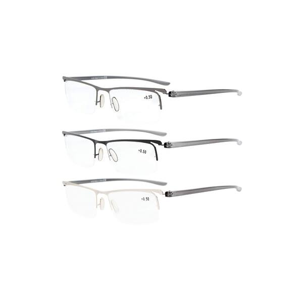 3 Pack Half Rim Lightweight Quality Metal Frame Reading Glasses Overstock