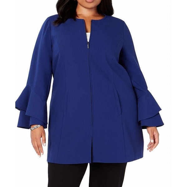 Alfani Women's Jacket Blue Size 3X Plus Ruffle Bell Sleeve Full Zip. Opens flyout.