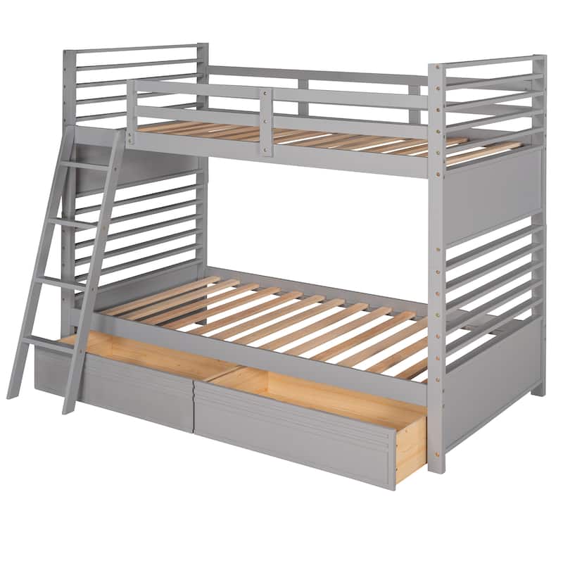Twin over Twin Wood Bunk Bed with Two Drawers - Espresso