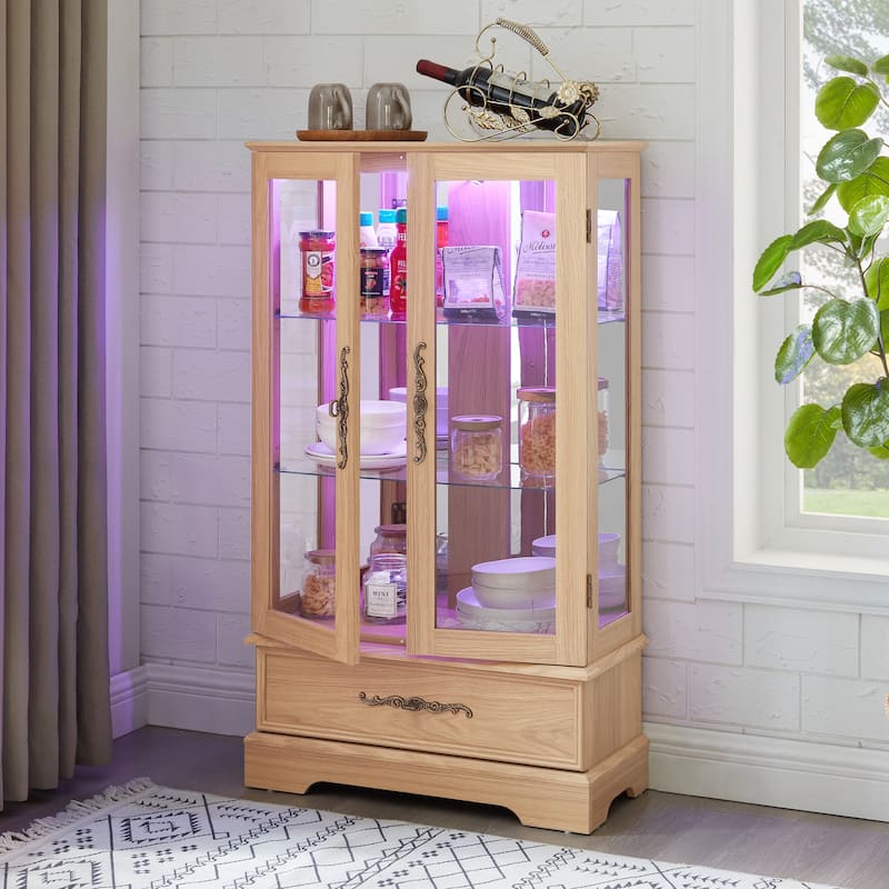 GDF Studio - Lighted Curio Cabinet with Adjustable Shelves and Built-In Drawer.