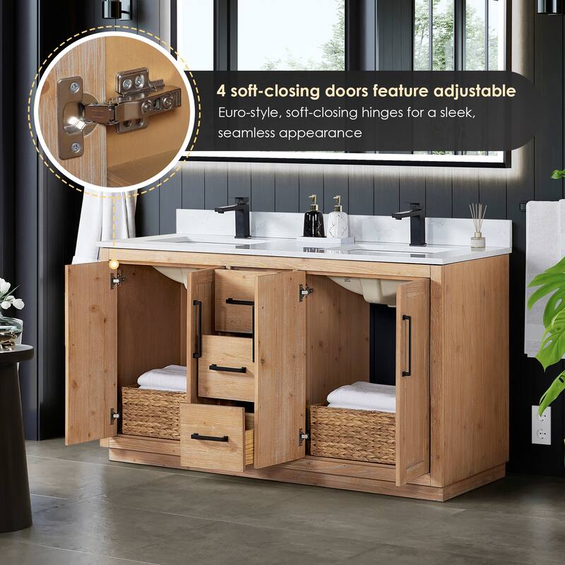 Cicero Single Bathroom Vanity in Light Brown with Grain White Engineered Stone Countertop without Mirror