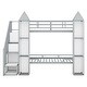 preview thumbnail 9 of 13, Castle-Shaped Metal Twin over Twin Bunk Bed with Wardrobe, Storage Staircase, and Open Cabinets, White+Grey
