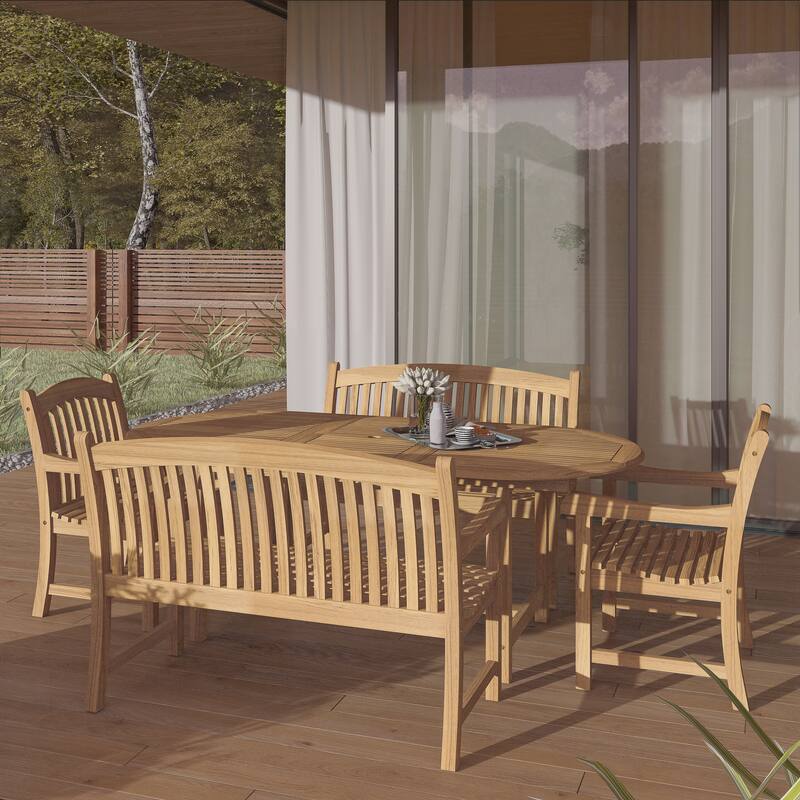 Amazonia Teak Giacomo 5-piece Extendable Patio Dining Set - 5 Piece - Brown