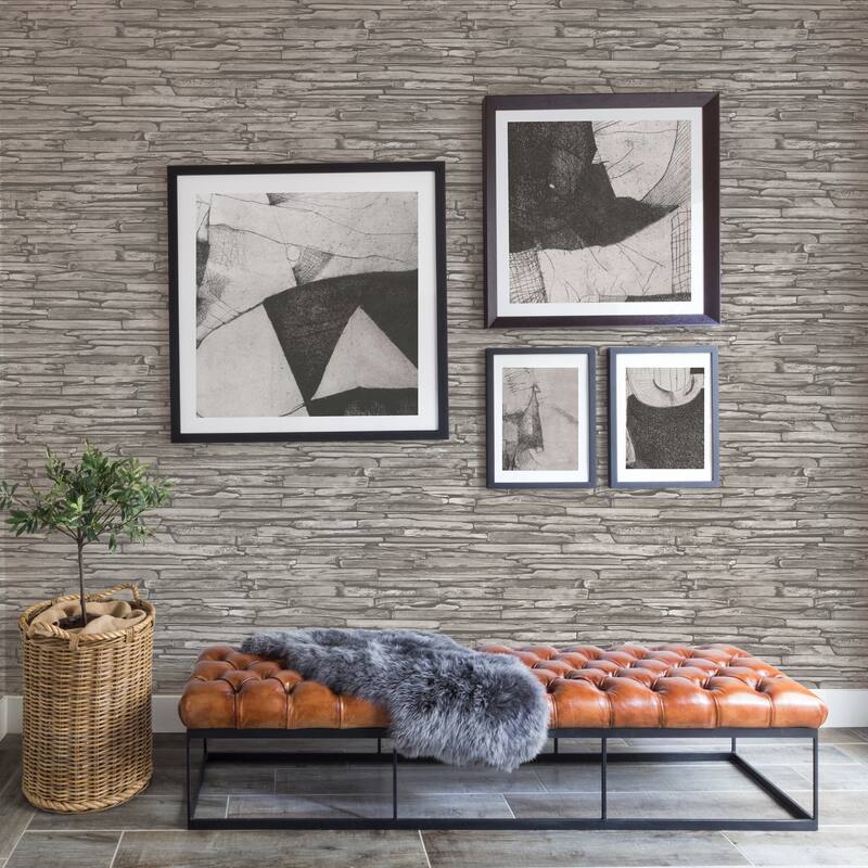 A-Street Prints McGuire Taupe Stacked Slate Wallpaper