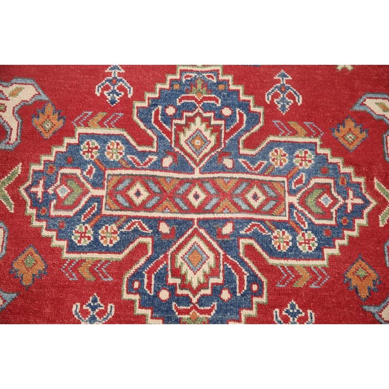 Geometric Kazak Oriental Area Rug Handmade Red Wool Carpet - 8'0" x 9'8"
