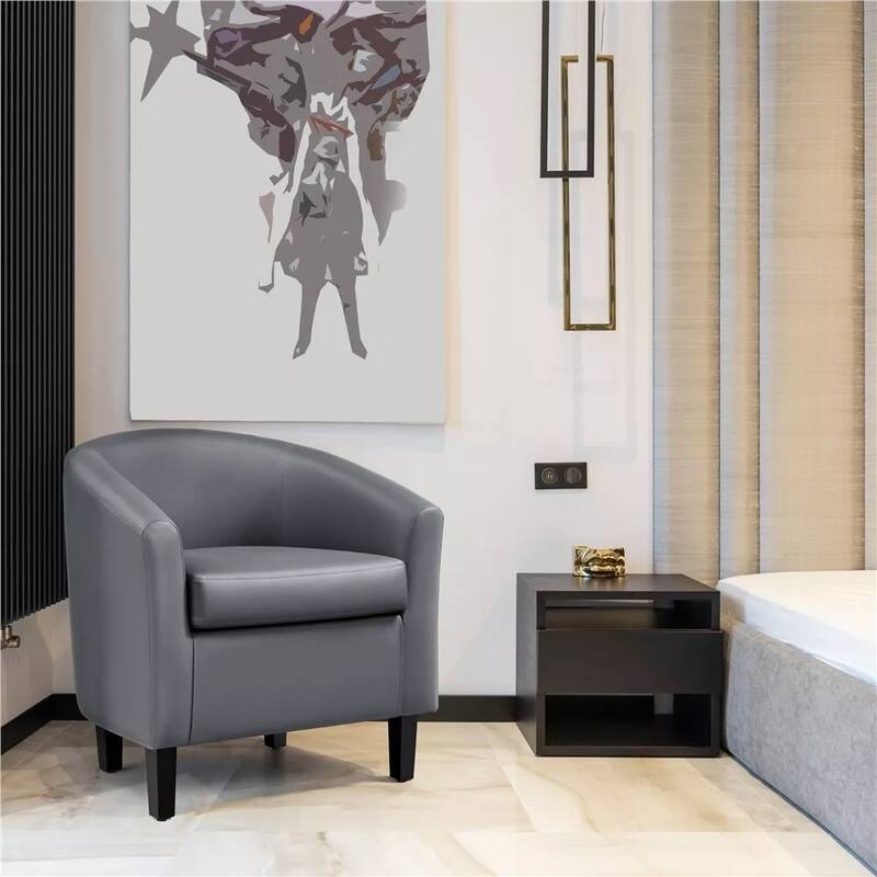 PU Leather Accent Chair Modern Barrel Chair Dark Grey - 27" x 25"