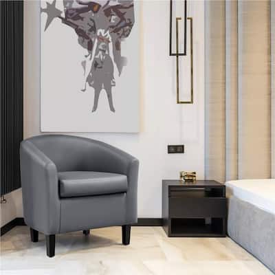 PU Leather Accent Chair Modern Barrel Chair Dark Grey - 27" x 25"