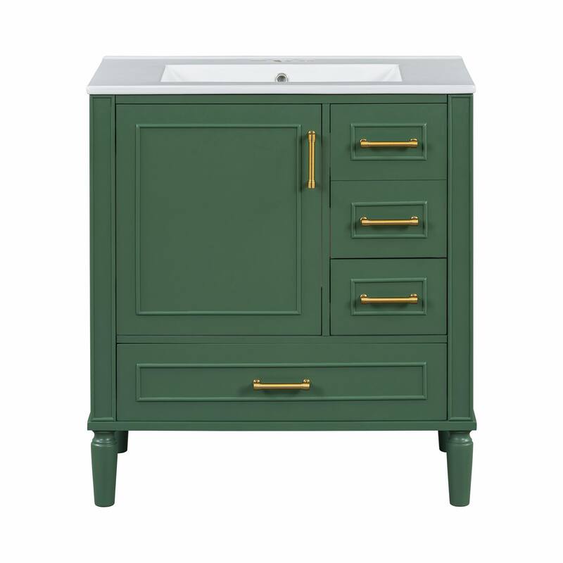 30" Bathroom Vanity with Ceramic Sink, Soft-Close Door, Built-in Shelf & Ample Storage