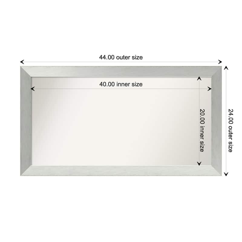 Brushed Sterling Silver Framed Non-Beveled Custom Wall Mirror, Bathroom Vanity Mirror - Outer Size: 44 x 24