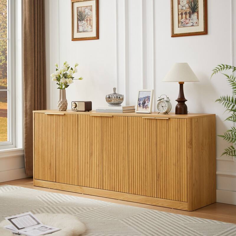 Modern 67" Fluted Buffet Sideboard Cabinet with Shelves, TV Stand Storage Cabinet with 4 Wave Doors for Organized Living Spaces