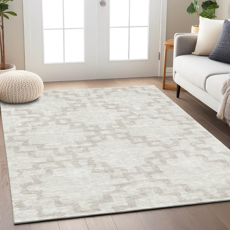 Machine Washable Indoor/ Outdoor Chantille Geo Trellis Rug
