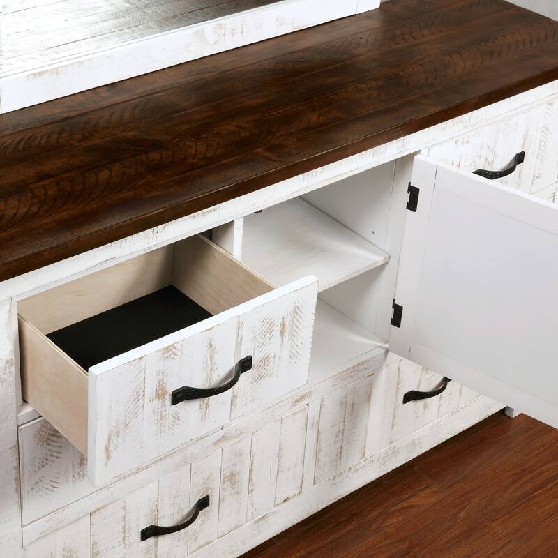 Ynez Transitional Distressed White 56-inch Wide 6-Drawer Wood Dresser by Furniture of America