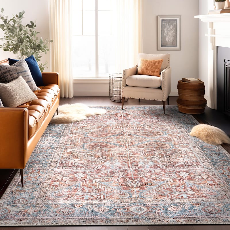 World Rug Gallery Vintage Distressed Machine Washable Area Rug