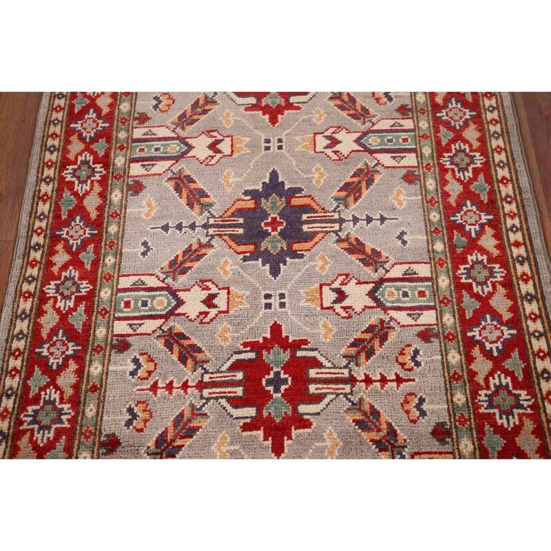 Beige Geometric Kazak Foyer Rug Handmade Wool Carpet - 2'9" x 4'2"