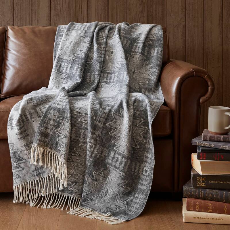 Woolrich Alberta Cotton Blend Throw - Grey Aztec - 50x60"