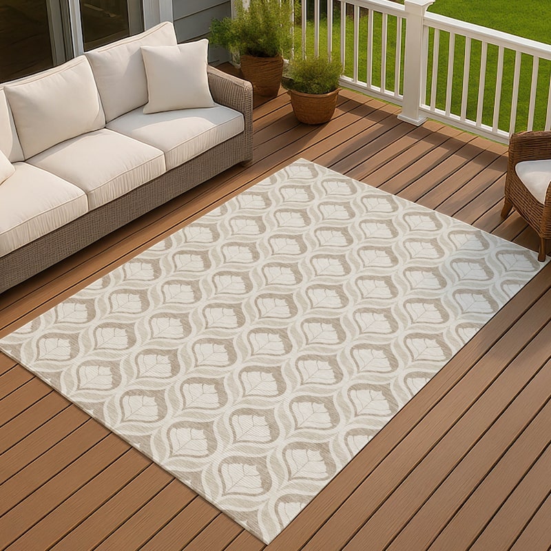 Machine Washable Indoor/ Outdoor Modern Trellis Chantille Rug - Beige - 5' x 7'6"