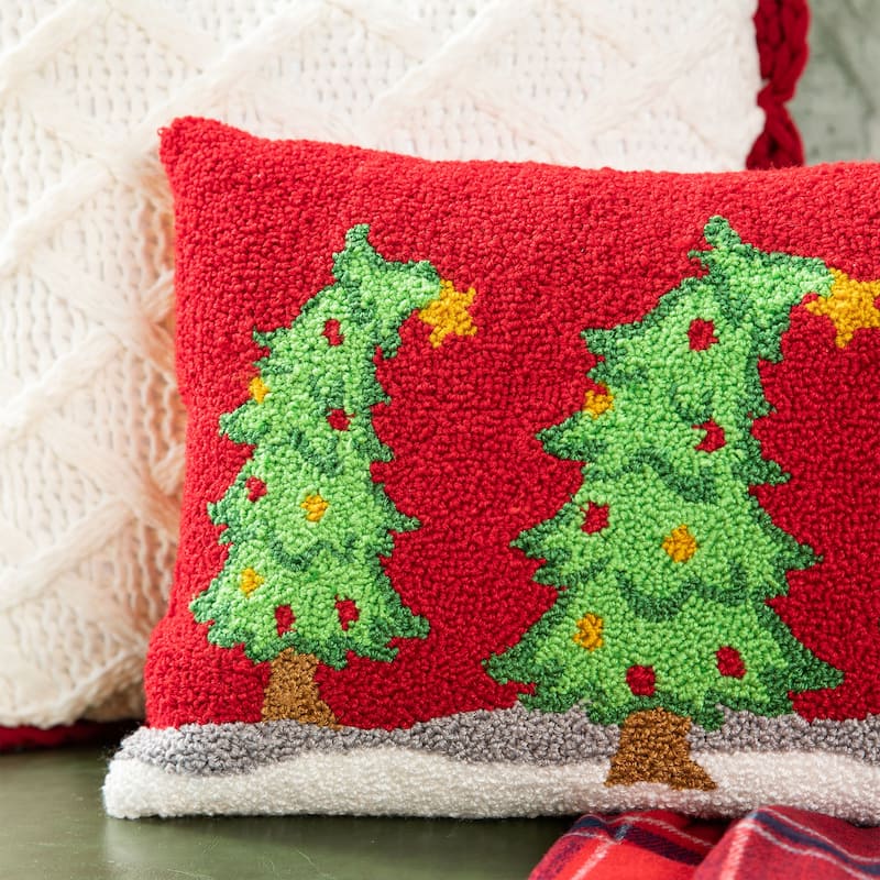 Glitzhome 18"L Hooked Bent Christmas Trees Throw Pillow