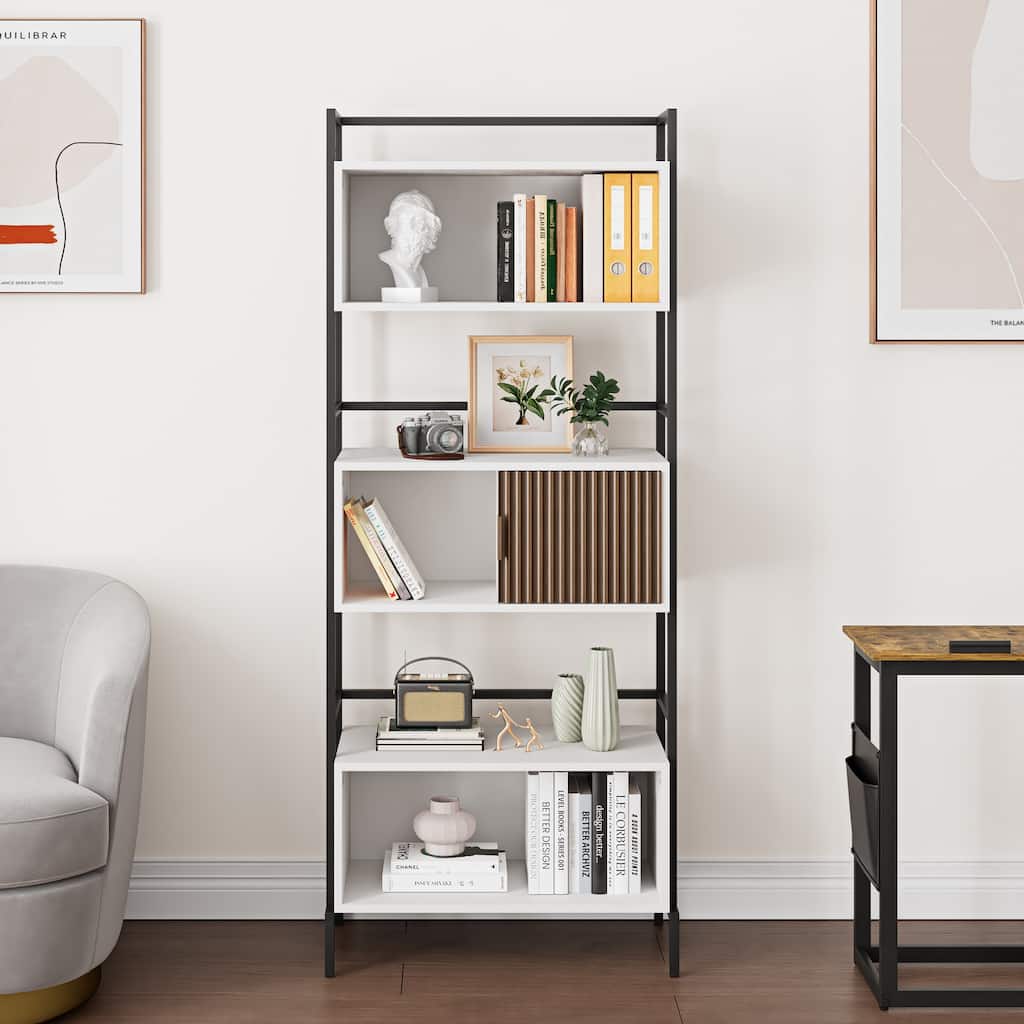 5-Tier Multifunctional Storage Shelf, Closed Back Cabinet with A Sliding Door