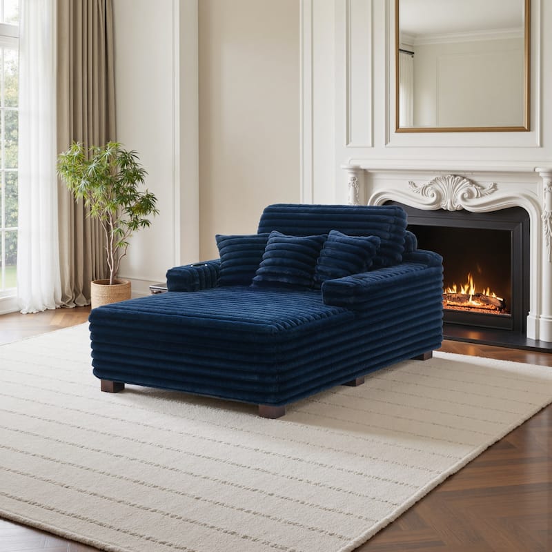 Indoor Oversized Plush Chaise Lounge with Pillows and Cup Holder
