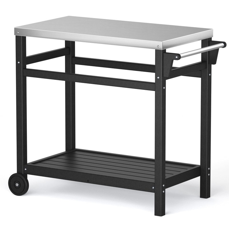 TORVA HDPE Portable Outdoor Grill Table，Grill Cart with Stainless Steel Top&3-Shelf Storage for BBQ Prep Table - N/A