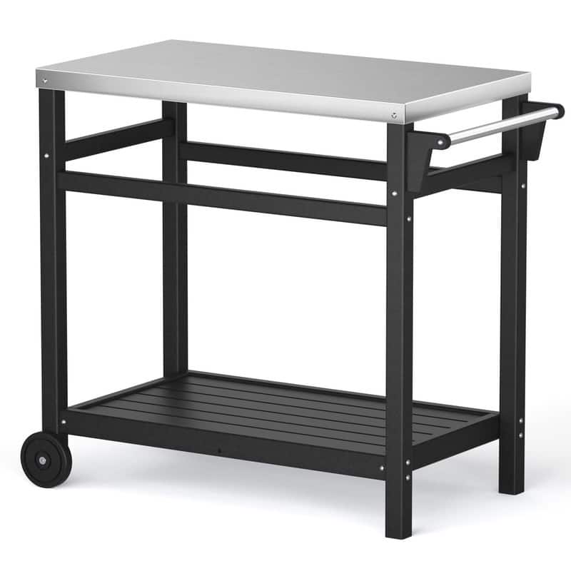 TORVA HDPE Portable Outdoor Grill Table,Grill Cart with Stainless Steel Top&3-Shelf Storage for BBQ Prep Table - N/A