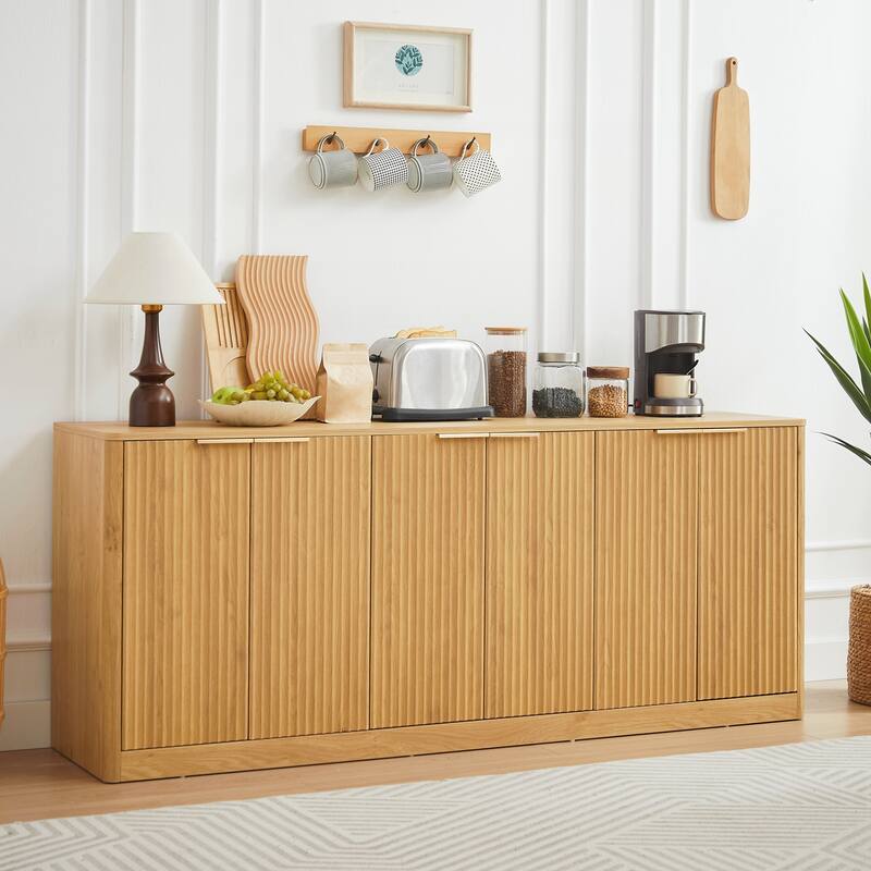 Modern Wavy Sideboard, Curved Contour Design Storage Cabinet - Natural
