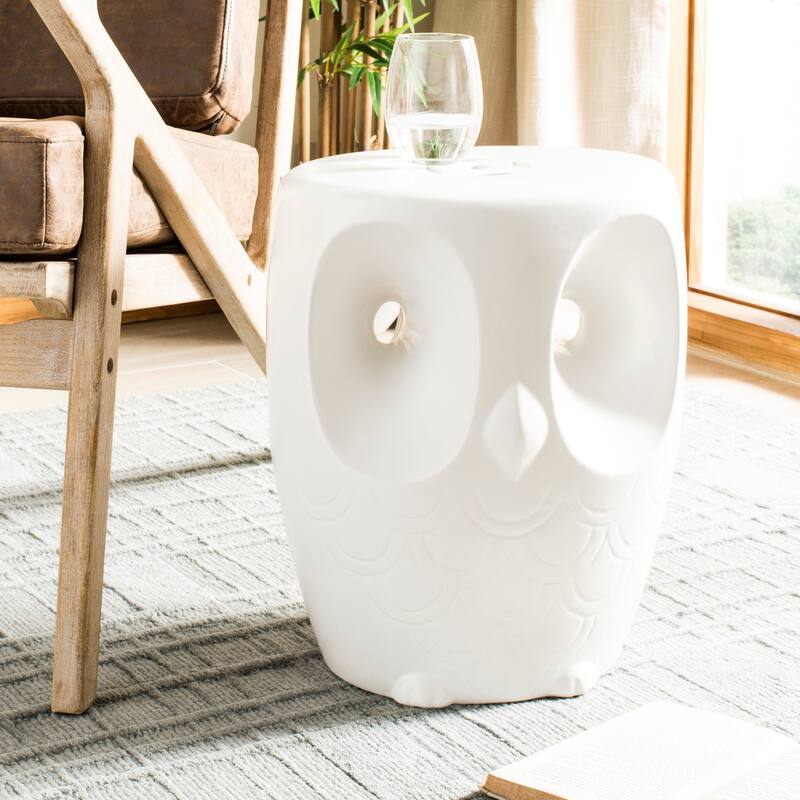 SAFAVIEH Media Owl Indoor / Outdoor Ceramic Decorative Garden Stool - White