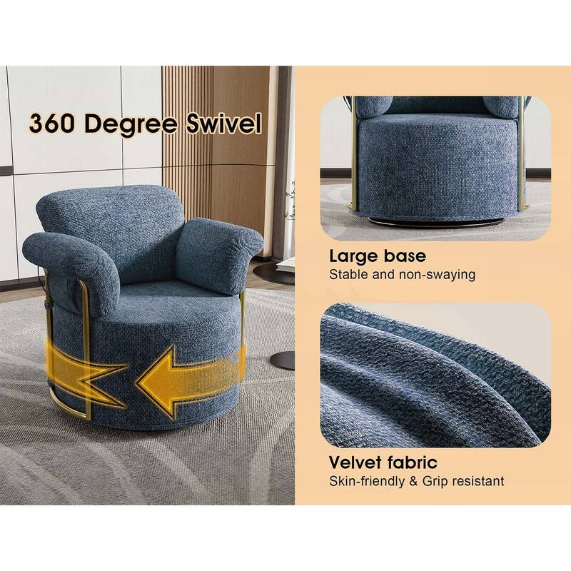 360 Degree Swivel Reading Chair with Gold Metal Legs,for Living Room,Bedroom,Office
