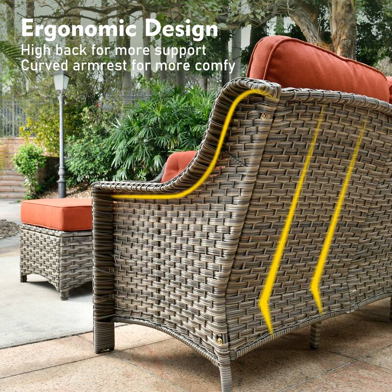 XIZZI 7-piece Patio Wicker Furniture High Back Chair Set with Firepit Table
