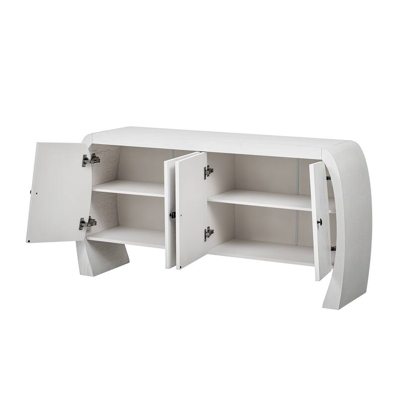 Four-Door Ash Veneer Storage Cabinet with Curved Legs