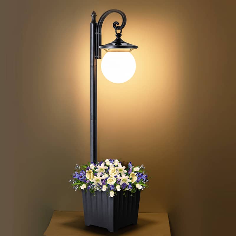 C Cattleya Integrated LED Solar Outdoor Post Light with Planter - White-Acrylic