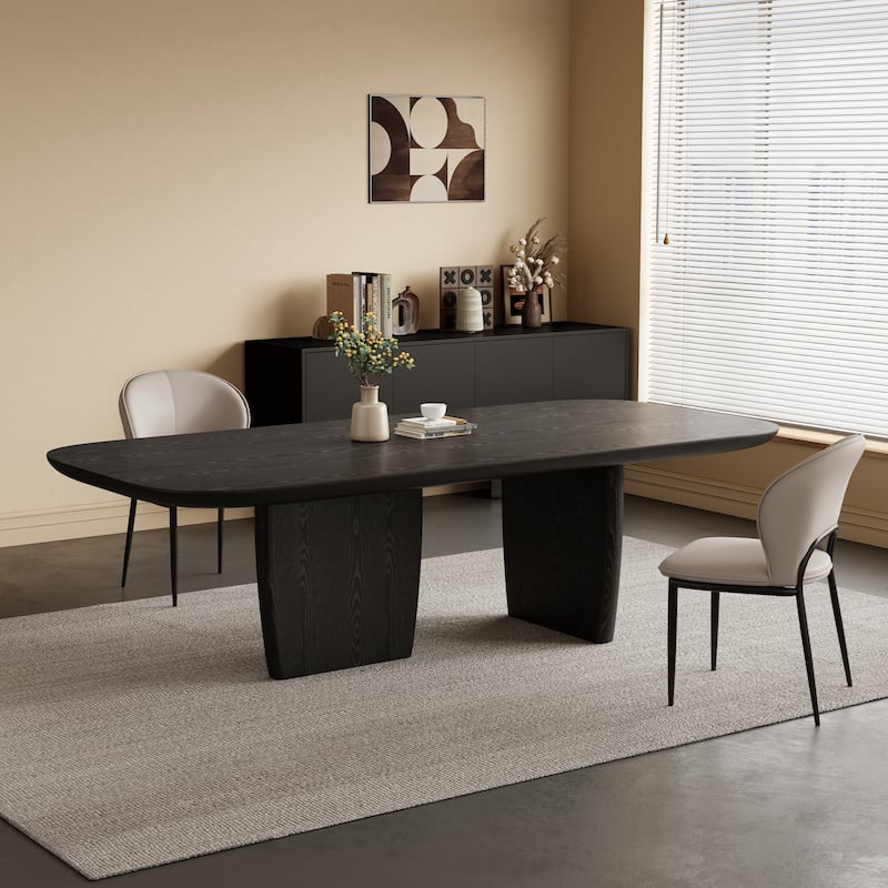 78.74" Mid Century Modern Black/ Brown Dining Table, Rectangular Dining Table ,Solid Wood for 6-8 - Black