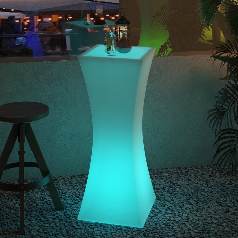 Mixoy Changing Colors Cocktail Table with Slim Waist,Rechargeable Light Up Cordless Pub Table for Party,Ambiance LED Furniture - 17.7"D x 17.7"W x 42.5"H - Changing Colors LED