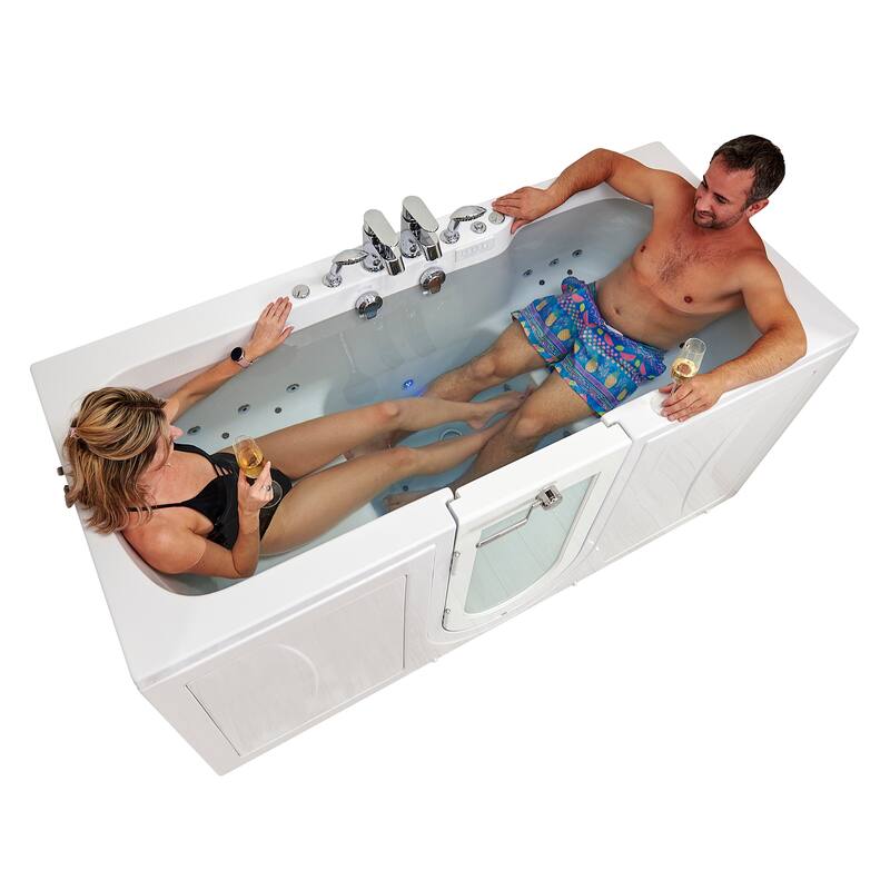 Ella Big4Two 36"x80" Hydro&Air&Foot Massage Acrylic Two Seat Walk-In-Bathtub, Outward swing Door, No Faucet, 2" Dual Drain - 2  2 Piece Faucets - Right Door