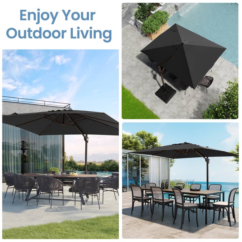Pellebant 9 FT x 12 FT Outdoor Patio Cantilever Umbrella with Base Stand