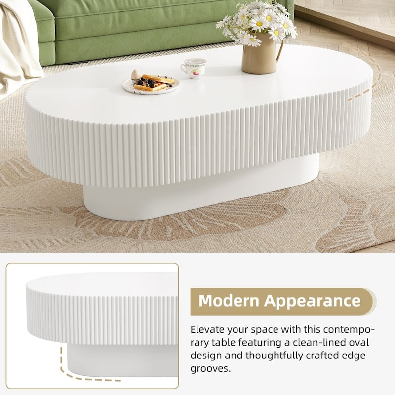 43.3"W Elegant Oval Coffee Table with 6.8"Thick Tabletop and Sturdy Base
