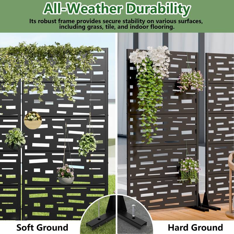 Outdoor Metal Privacy Screen Fence Panel Set of 2