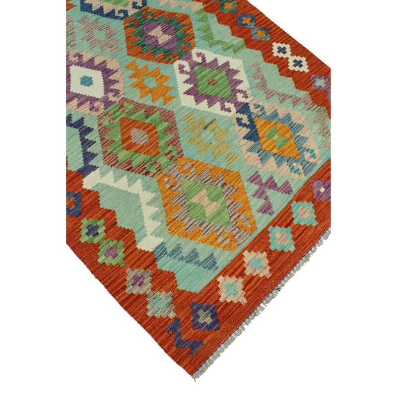 Flatweave Rihab Green/Red Rug - 3'5" x 4'7"