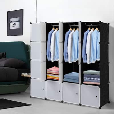 16 Cube Organizer Stackable Plastic Cube Storage Shelves Design with Hanging Rod