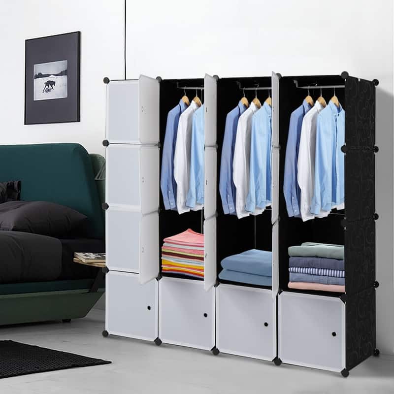16 Cube Organizer Stackable Plastic Cube Storage Shelves Design with Hanging Rod