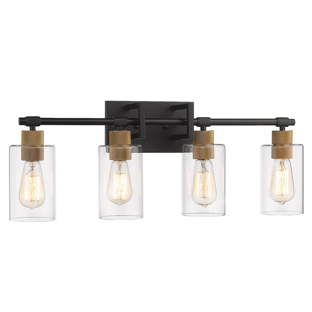 4-Light Bathroom Vanity Light ,Black and Antique Gold Finish with Clear Glass Shade