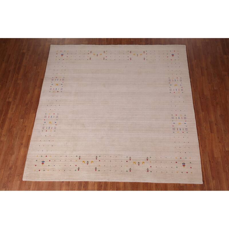 Gabbeh Oriental Square Area Rug Hand-Knotted Wool Carpet - 7'11" x 7'10"