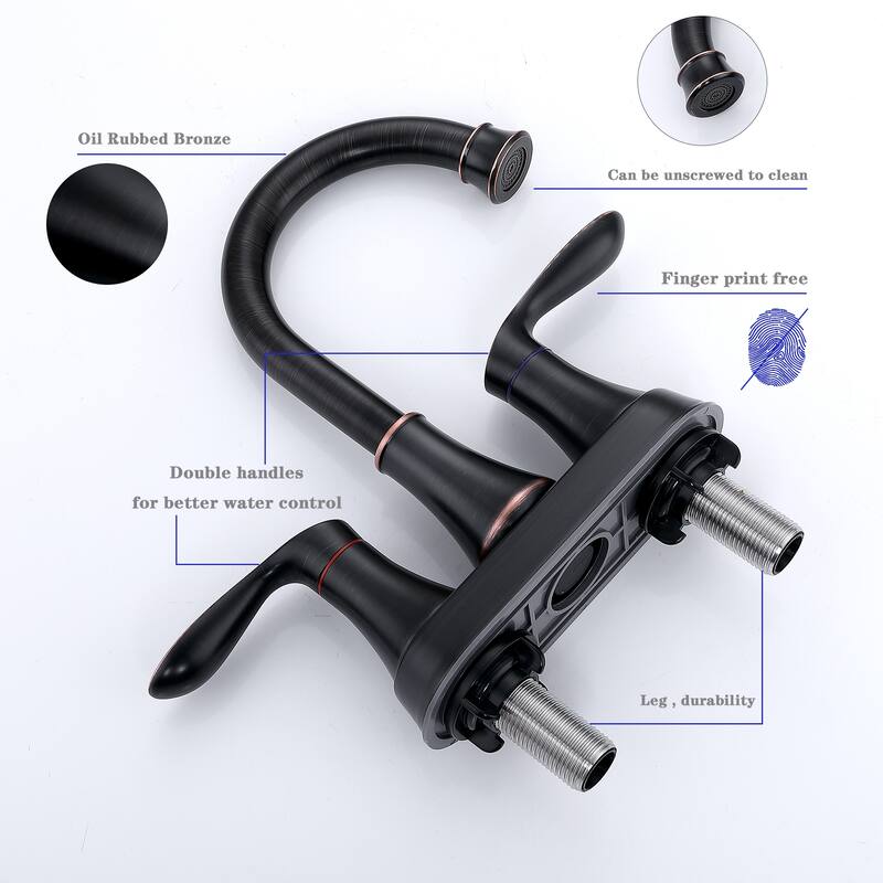 Modern 2 Handle 360 Degree Swivel Bathroom Sink Faucet with Pop Up Drain and Supply Hose, Aerator, Anti Scratch, Anti Rust